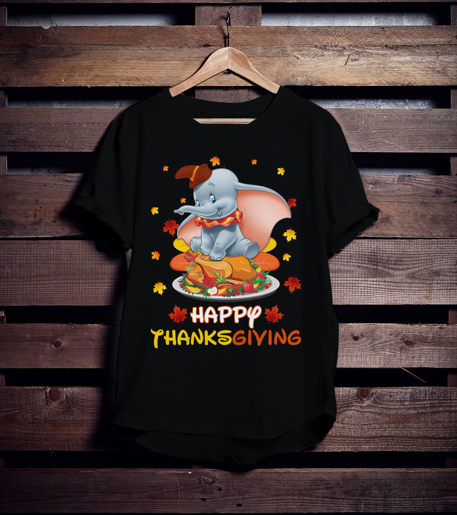 Happy Thanksgiving Dumbo Turkey Autumn Leaves T-Shirt