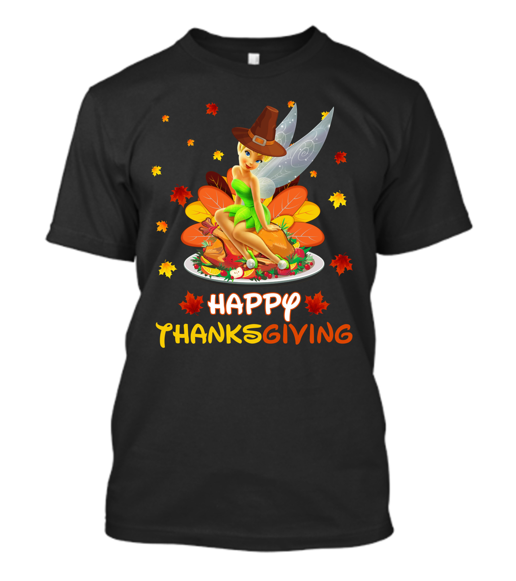 Happy Thanksgiving Tinkerbell Leaves And Cornucopia T-Shirt