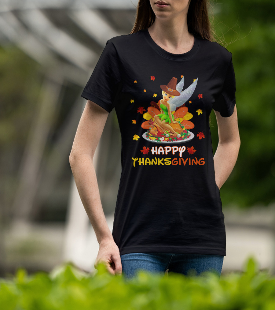 Happy Thanksgiving Tinkerbell Leaves And Cornucopia T-Shirt