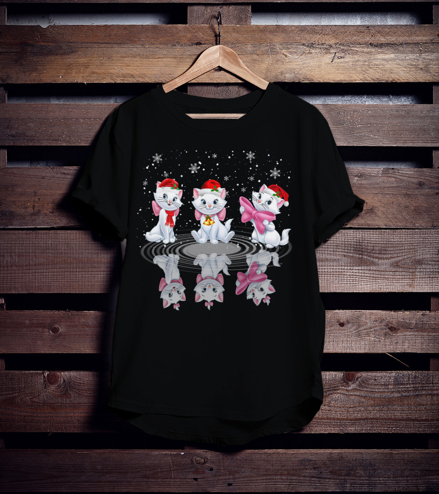 Marie Aristocats Christmas Kittens With Santa Hats And Bows T-Shirt