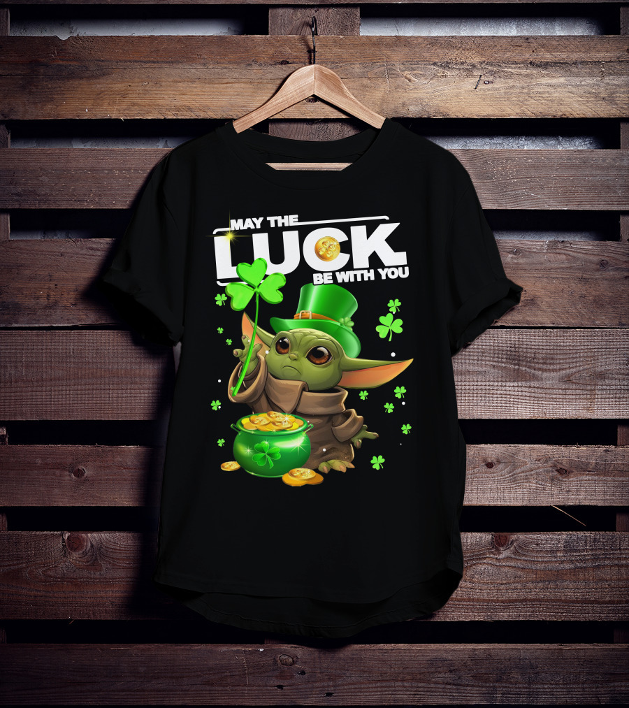 May The Luck Be With You Baby Yoda Clover Gold Coins T-Shirt