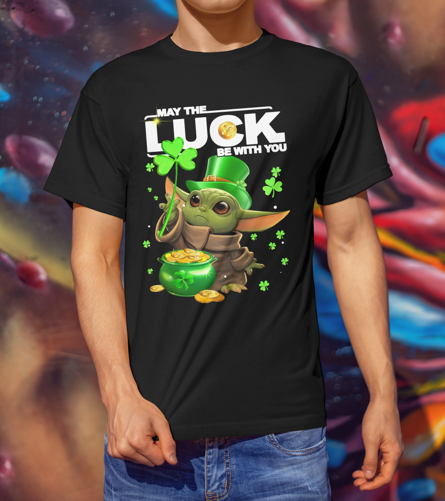 May The Luck Be With You Baby Yoda Clover Gold Coins T-Shirt