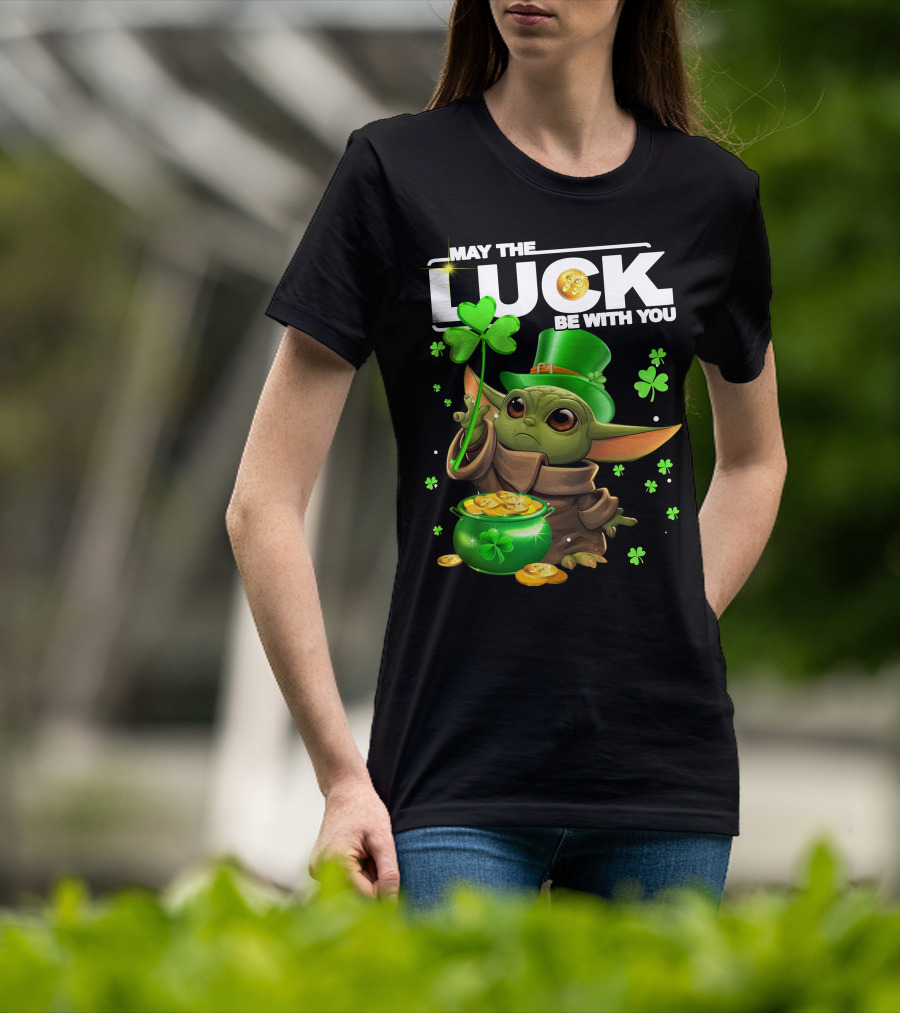 May The Luck Be With You Baby Yoda Clover Gold Coins T-Shirt