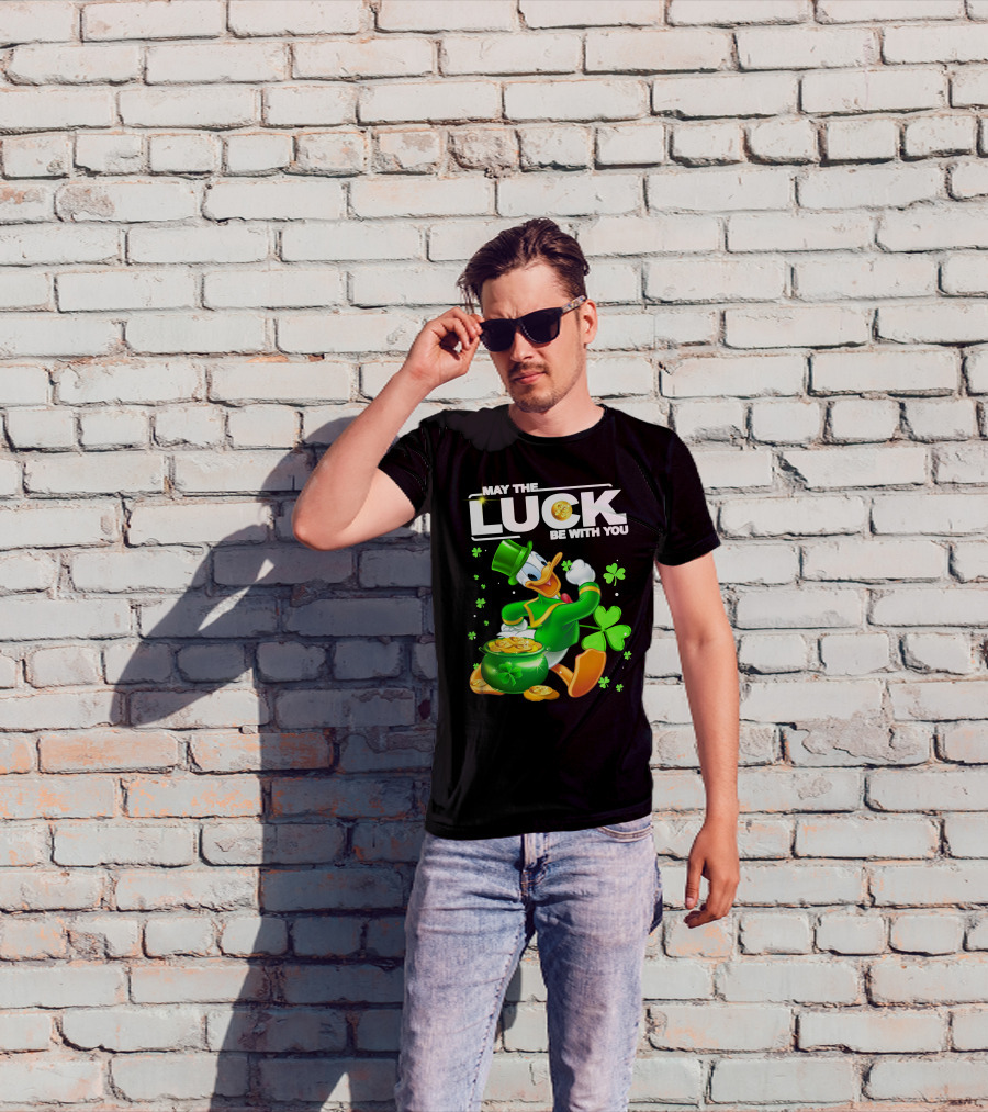 May The Luck Be With You Donald Duck St. Patrick's Day Gold Coins And Clover T-Shirt