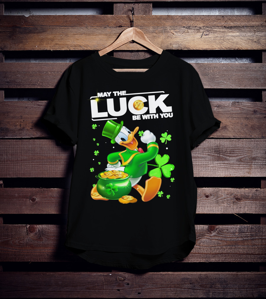 May The Luck Be With You Donald Duck St. Patrick's Day Gold Coins And Clover T-Shirt