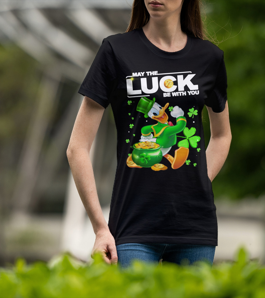 May The Luck Be With You Donald Duck St. Patrick's Day Gold Coins And Clover T-Shirt