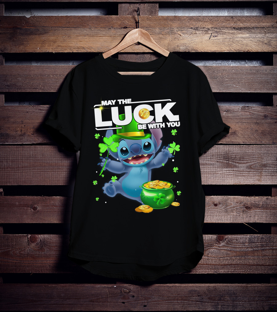 May The Luck Be With You Stitch Pot Of Gold Shamrocks T-Shirt