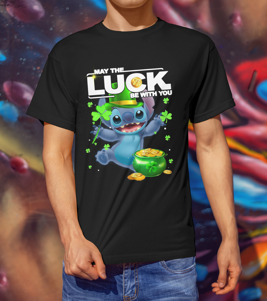 May The Luck Be With You Stitch Pot Of Gold Shamrocks T-Shirt