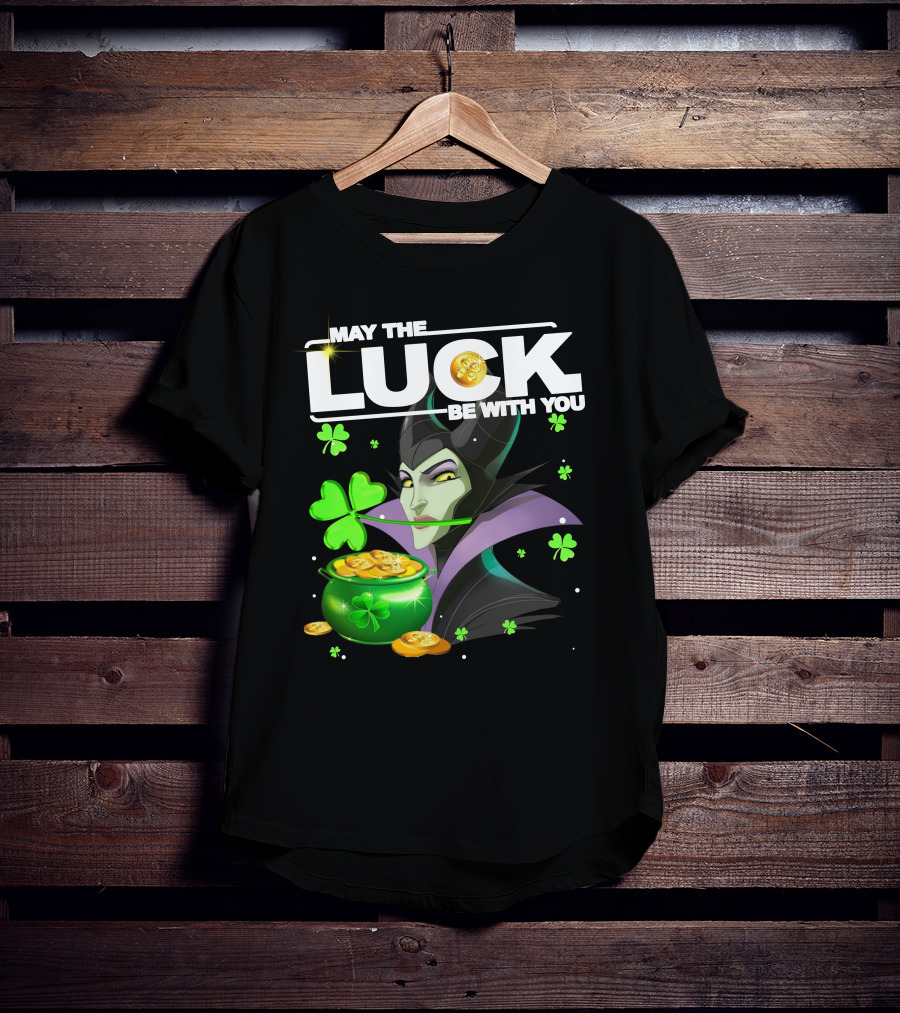 MAY THE LUCK BE WITH YOU Maleficent Shamrock Coins T-Shirt