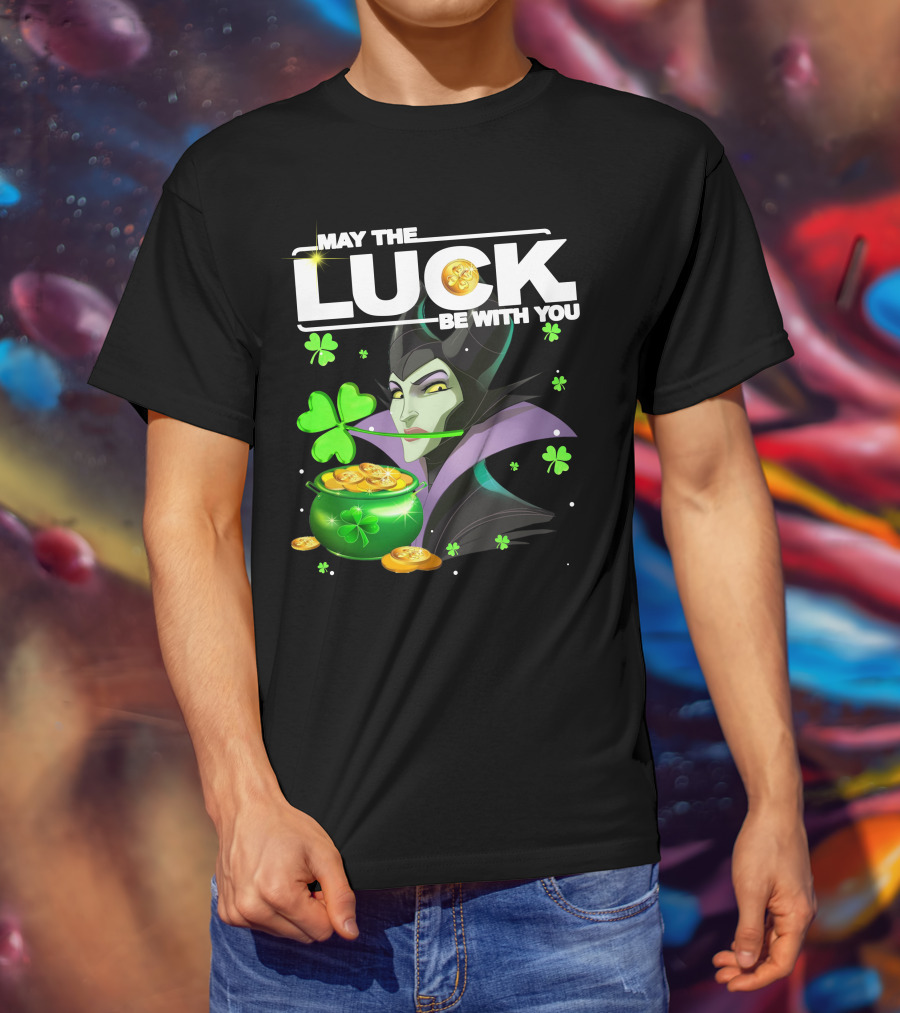 MAY THE LUCK BE WITH YOU Maleficent Shamrock Coins T-Shirt