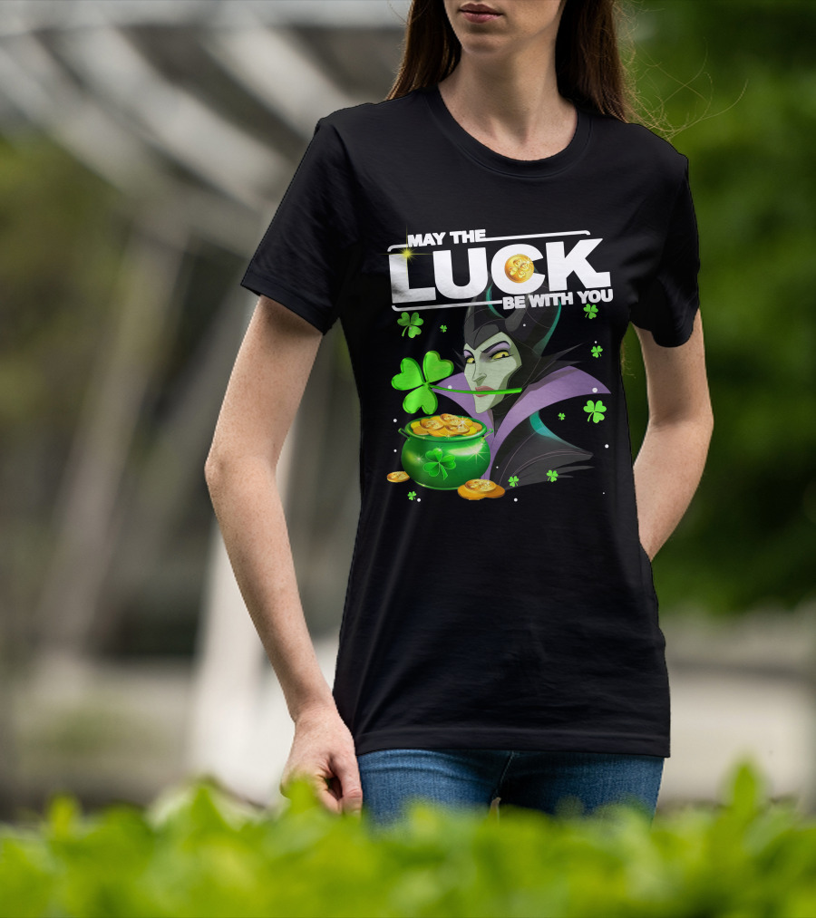 MAY THE LUCK BE WITH YOU Maleficent Shamrock Coins T-Shirt
