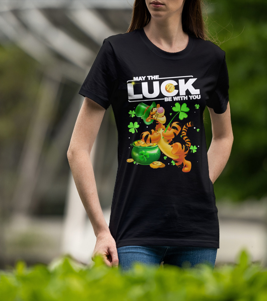 May The Luck Be With You Tigger With Pot Of Gold And Shamrocks T-Shirt