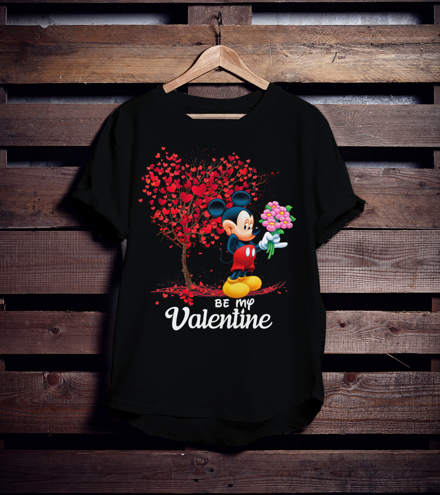 Mickey Be My Valentine Bouquet With Heart Tree T-Shirt