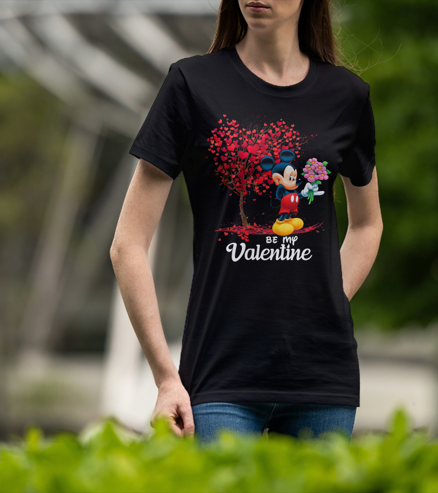 Mickey Be My Valentine Bouquet With Heart Tree T-Shirt