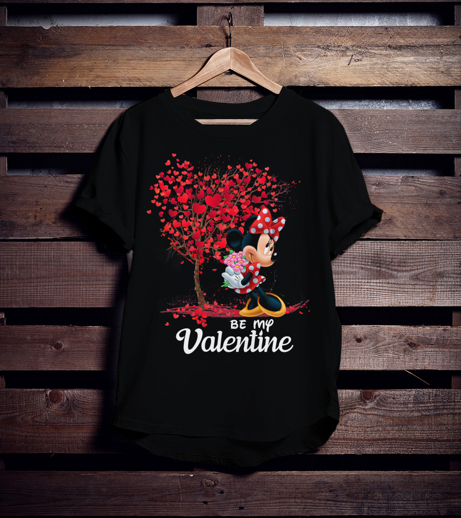 Be My Valentine Minnie With Heart Tree And Flowers T-Shirt