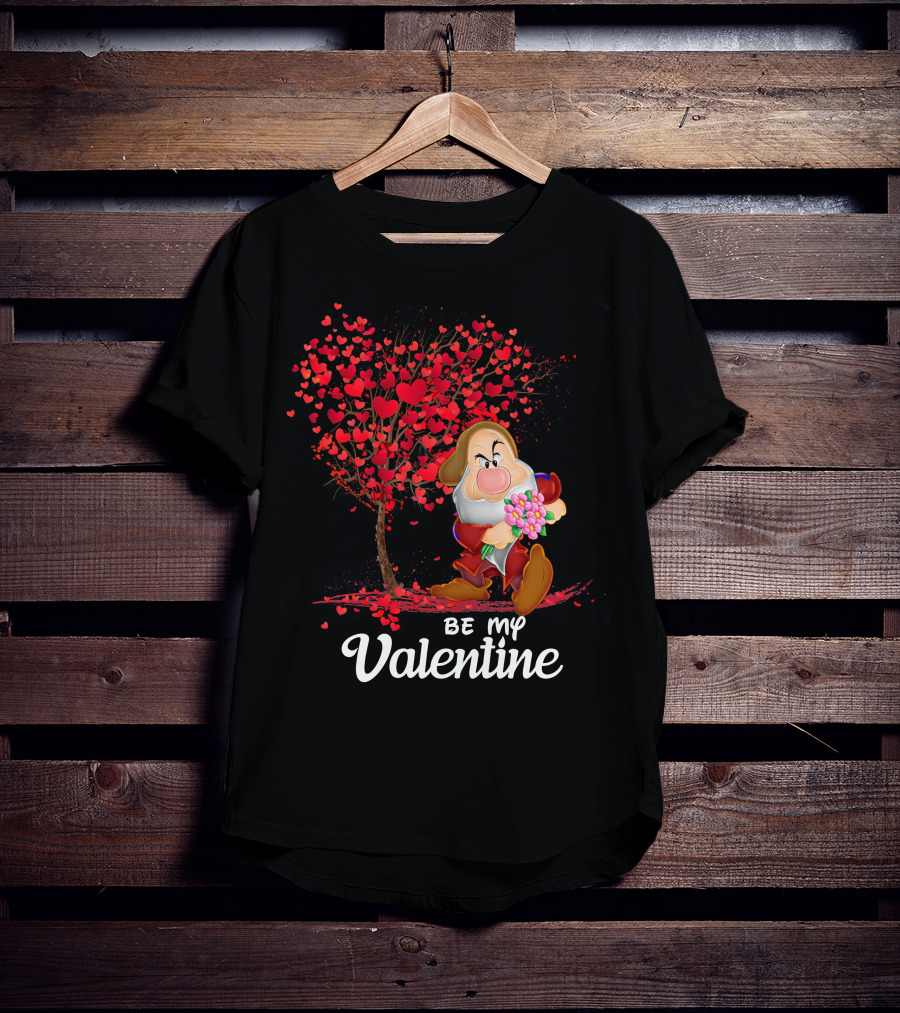Be My Valentine Grumpy Character With Heart Tree And Flowers T-Shirt