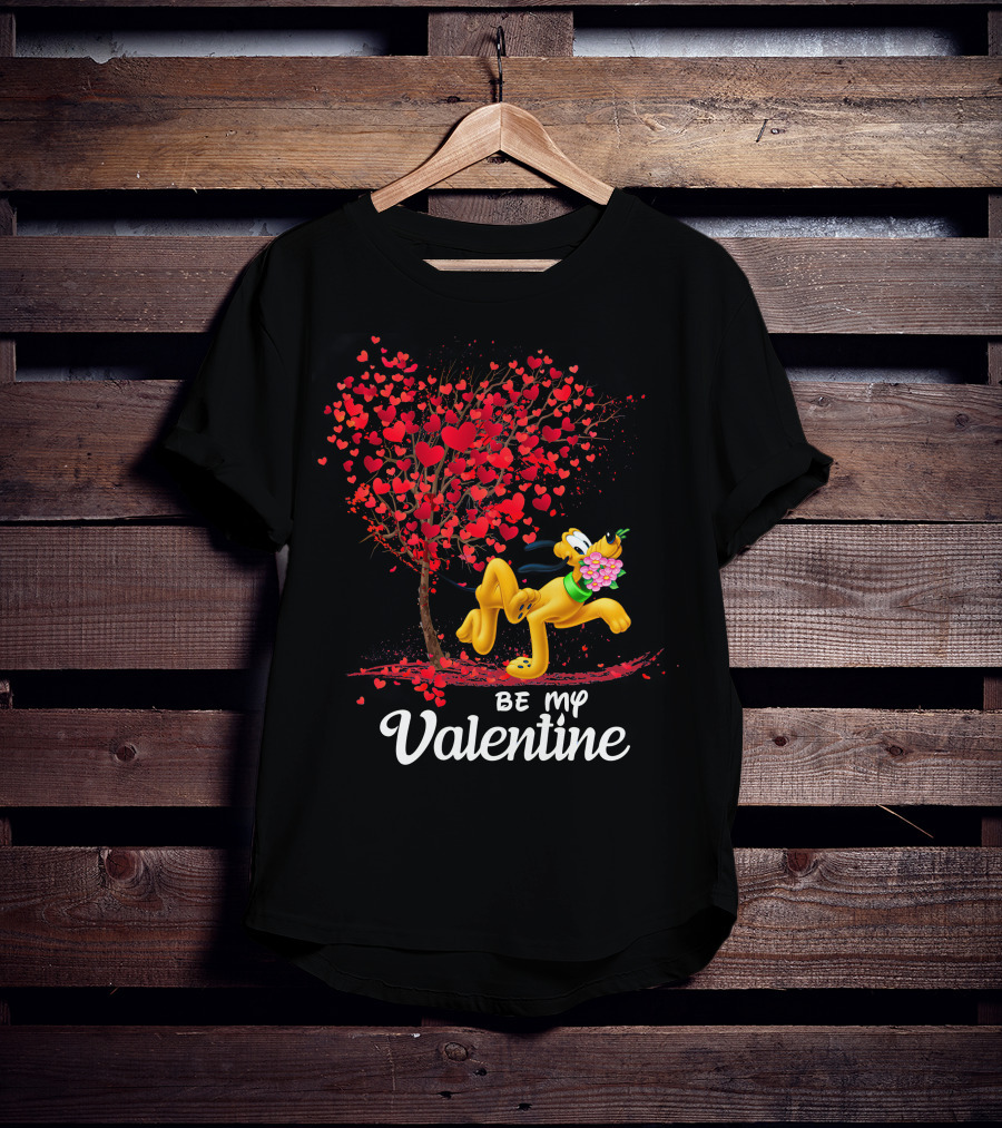 Be My Valentine Pluto With Heart Tree And Flowers T-Shirt