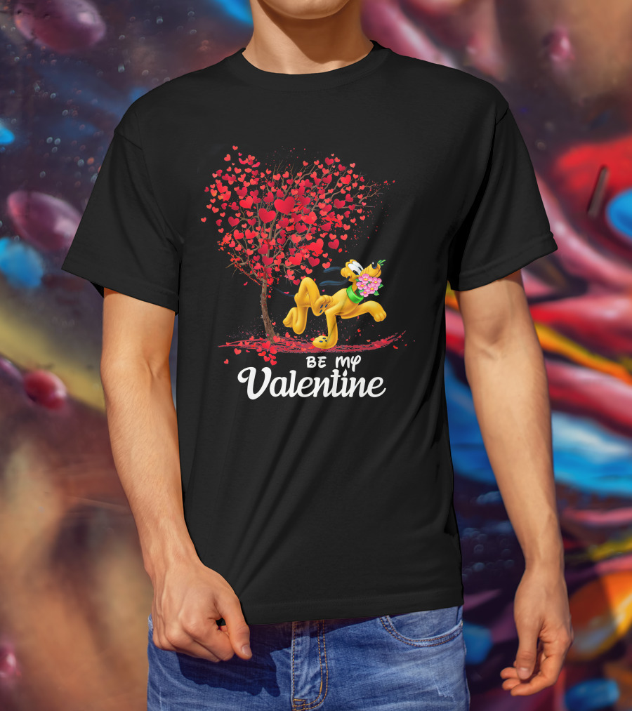 Be My Valentine Pluto With Heart Tree And Flowers T-Shirt