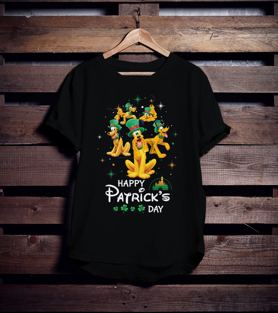 Happy Patrick's Day Pluto With Shamrocks And Castle T-Shirt