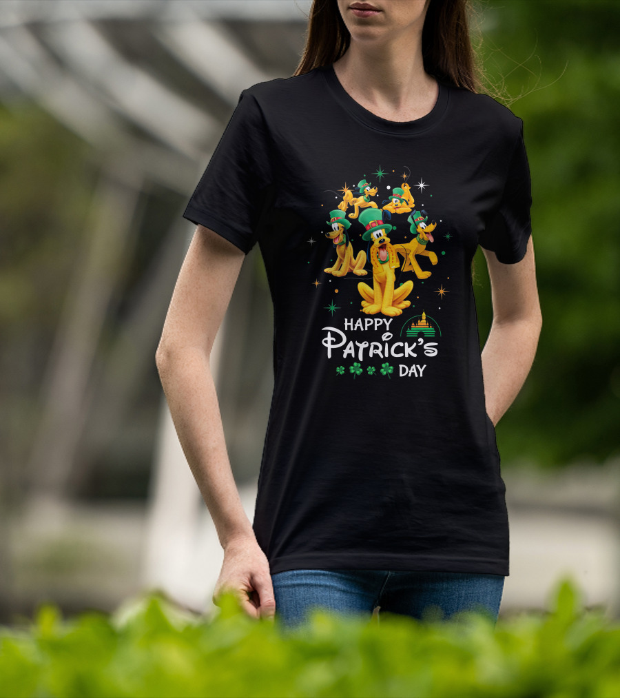 Happy Patrick's Day Pluto With Shamrocks And Castle T-Shirt