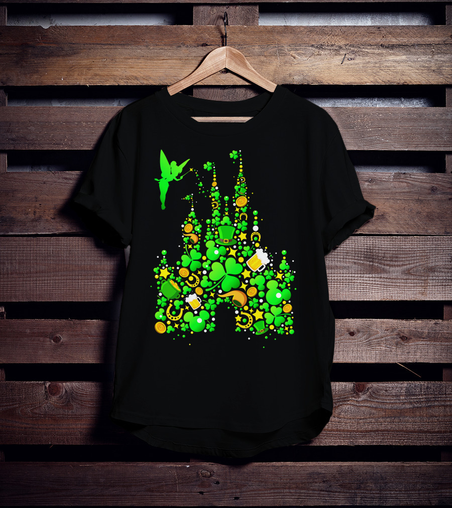 Disney Castle St. Patrick's Day Tinkerbell Leprechaun Hat Clover Coins Beer T-Shirt