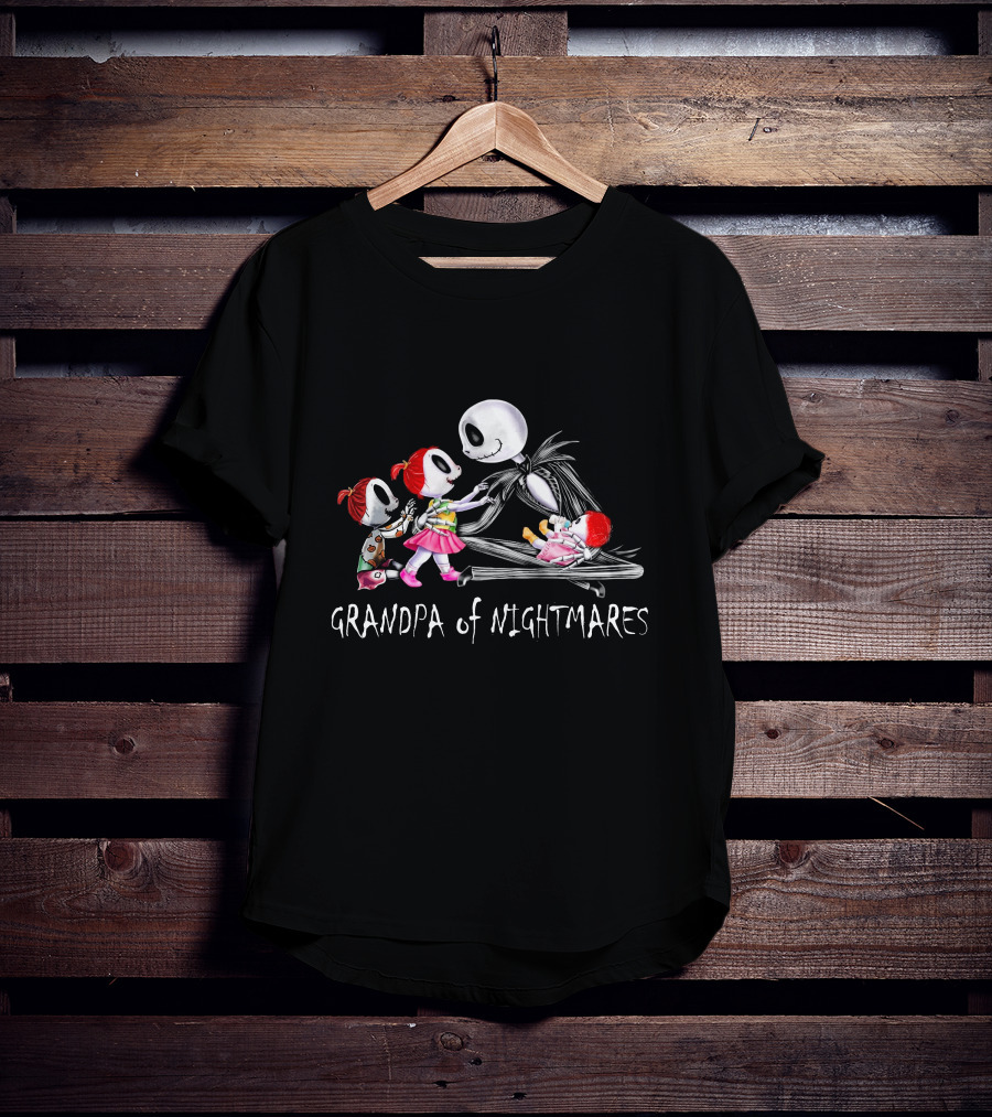 Grandpa Of Nightmares With Three Girls And Skeleton Figure T-Shirt