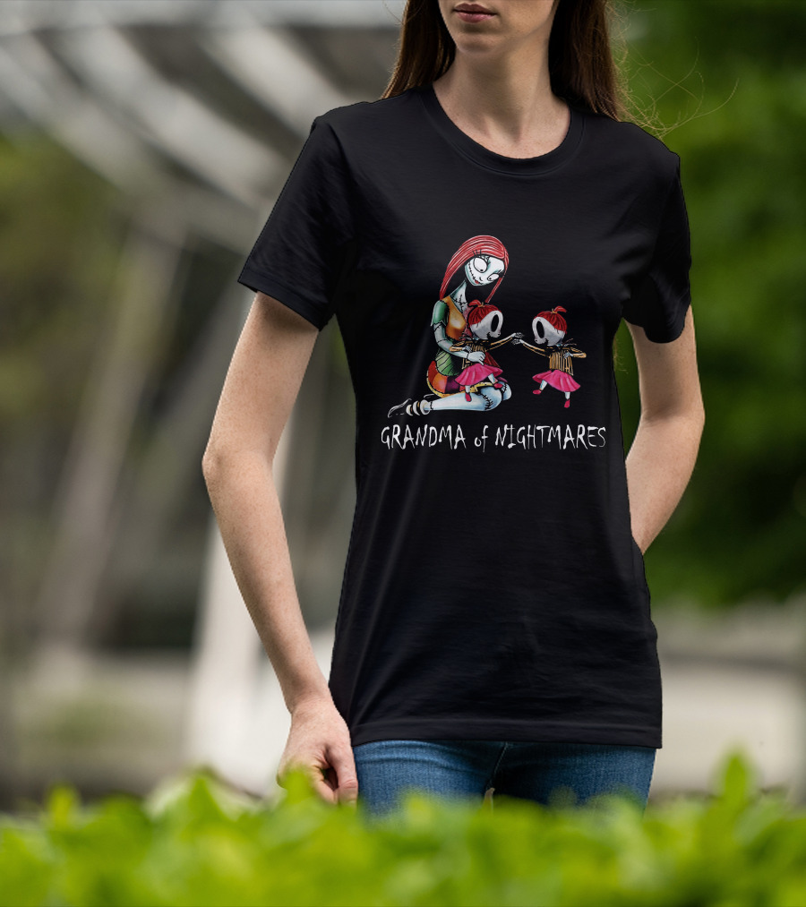 Grandma Of Nightmares With Two Girls In Striped Outfits T-Shirt