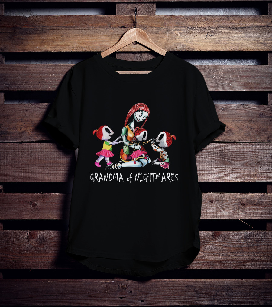 Grandma Of Nightmares With Three Girls Halloween Character T-Shirt