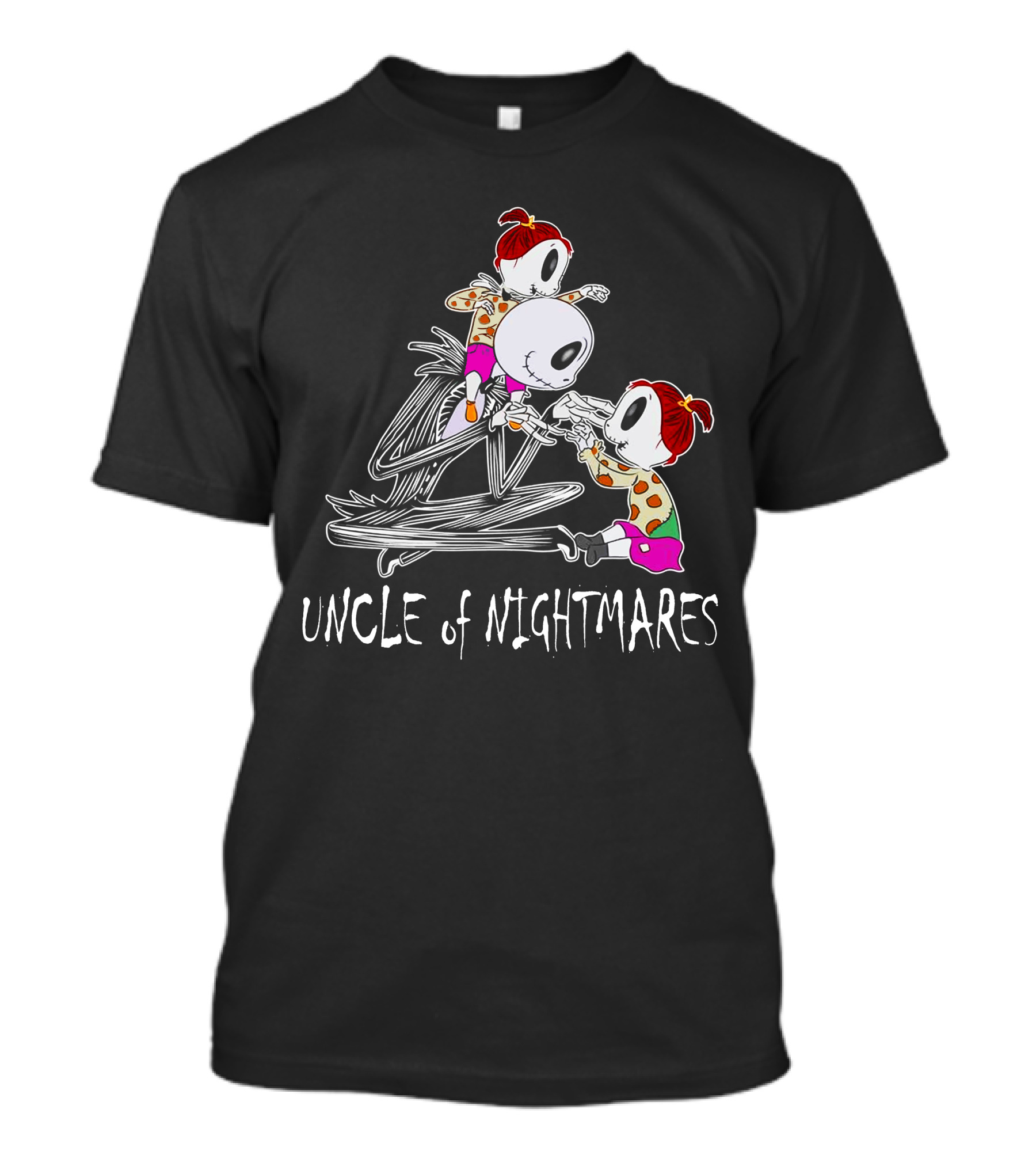 Uncle Of Nightmares With Two Girls In Spooky T-Shirt