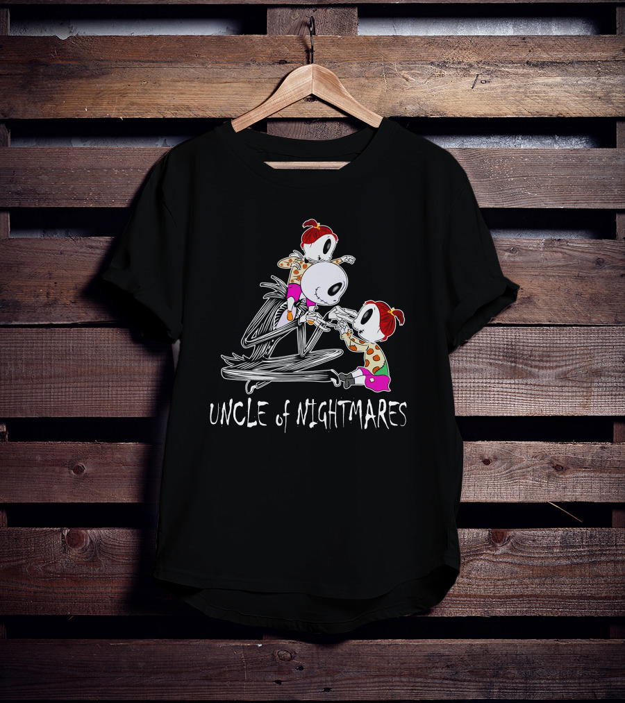 Uncle Of Nightmares With Two Girls In Spooky T-Shirt