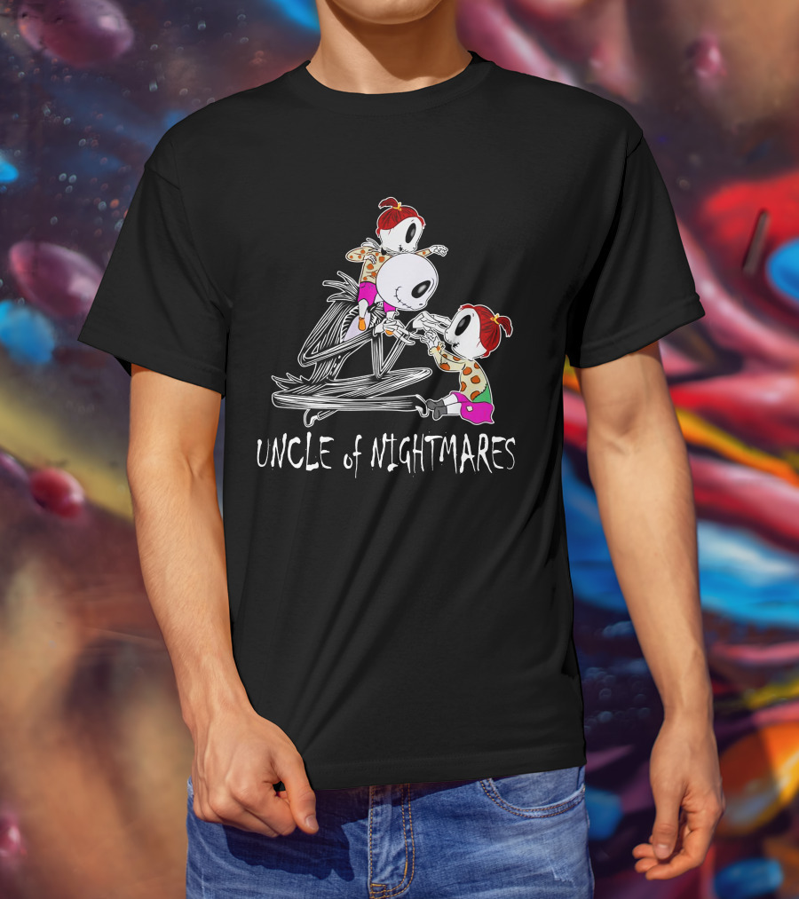 Uncle Of Nightmares With Two Girls In Spooky T-Shirt