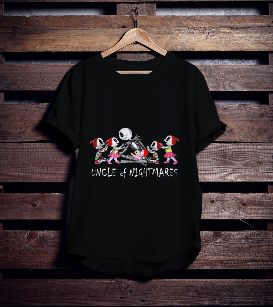 Uncle Of Nightmares With Five Girls In Skeleton Halloween T-Shirt