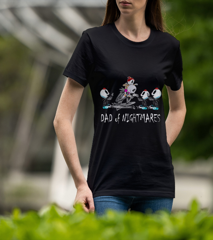 3 Boys 1 Girl Dad Of Nightmares Skeleton Cartoon Characters T-Shirt