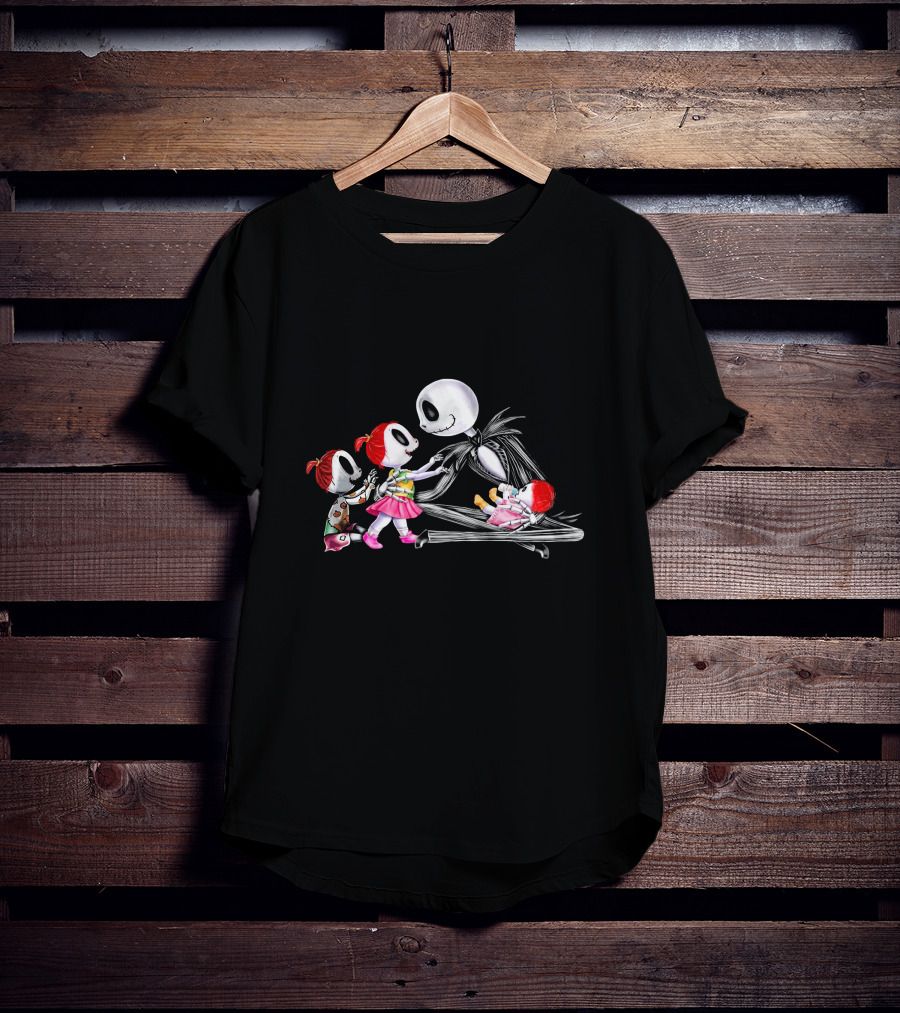 Jack Skellington And 3 Girls Halloween Scene T-Shirt