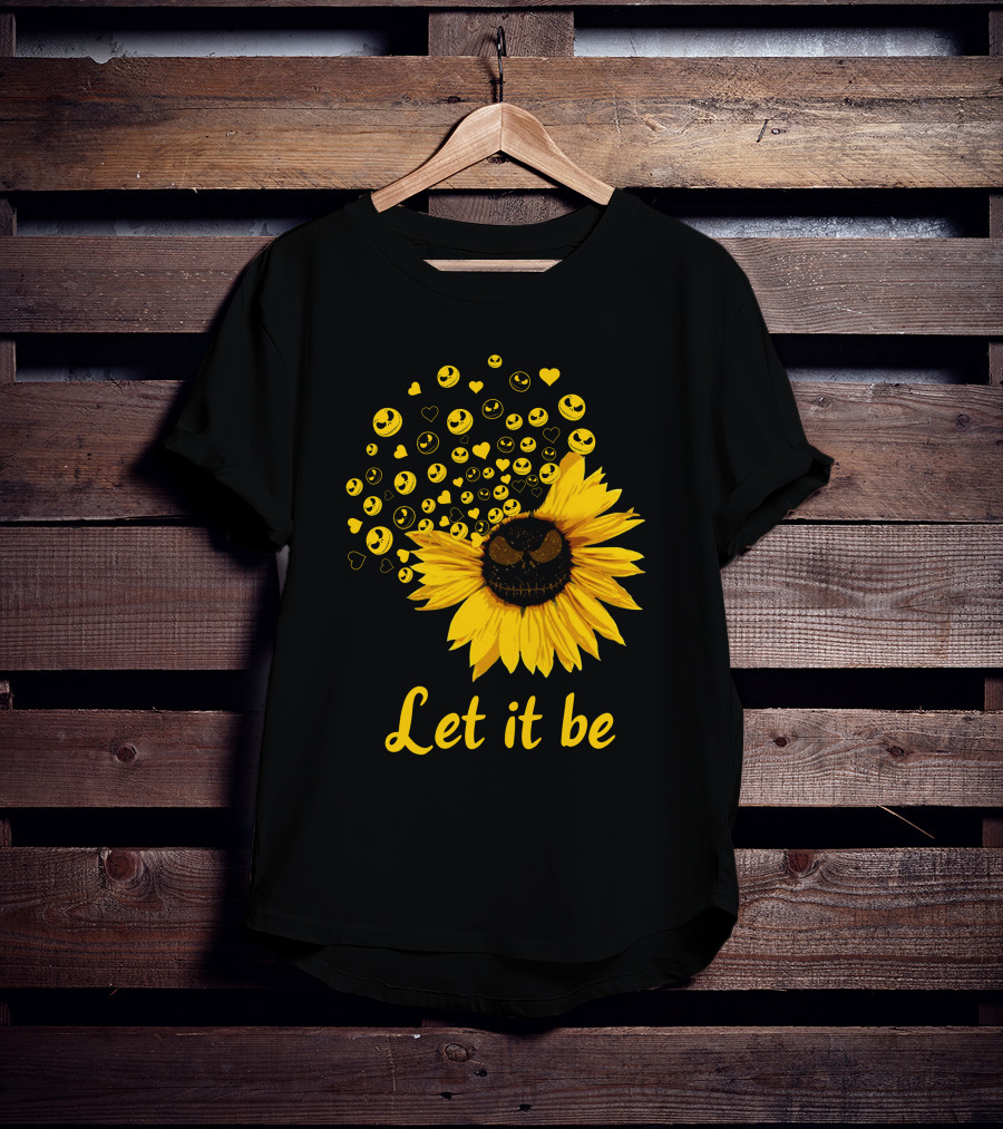 Jack Skellington Face Sunflower Let It Be Hearts Yellow Smiles T-Shirt