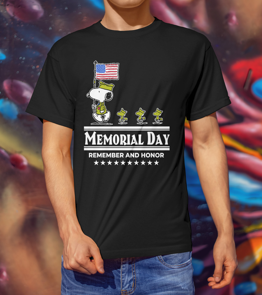 Snoopy Woodstock American Flag Memorial Day Remember And Honor T-Shirt
