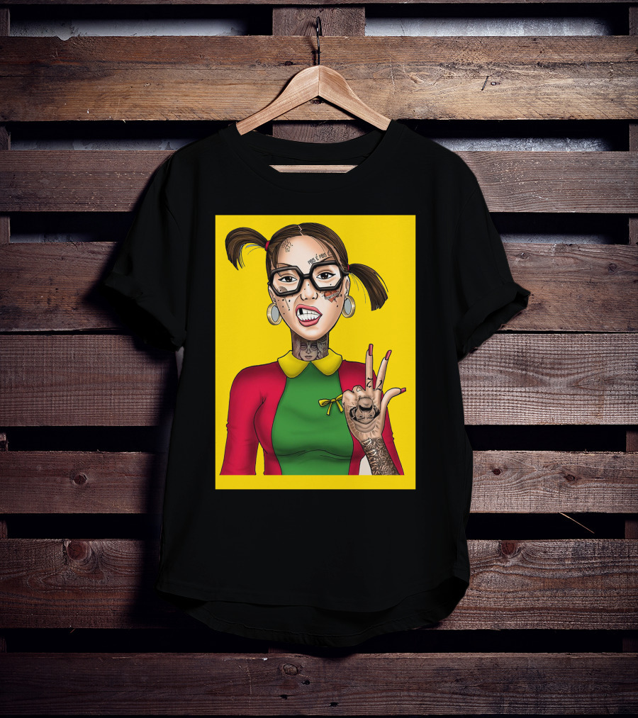 La Chilindrina La Toxica Tattoo Style Illustration Yellow Background T-Shirt