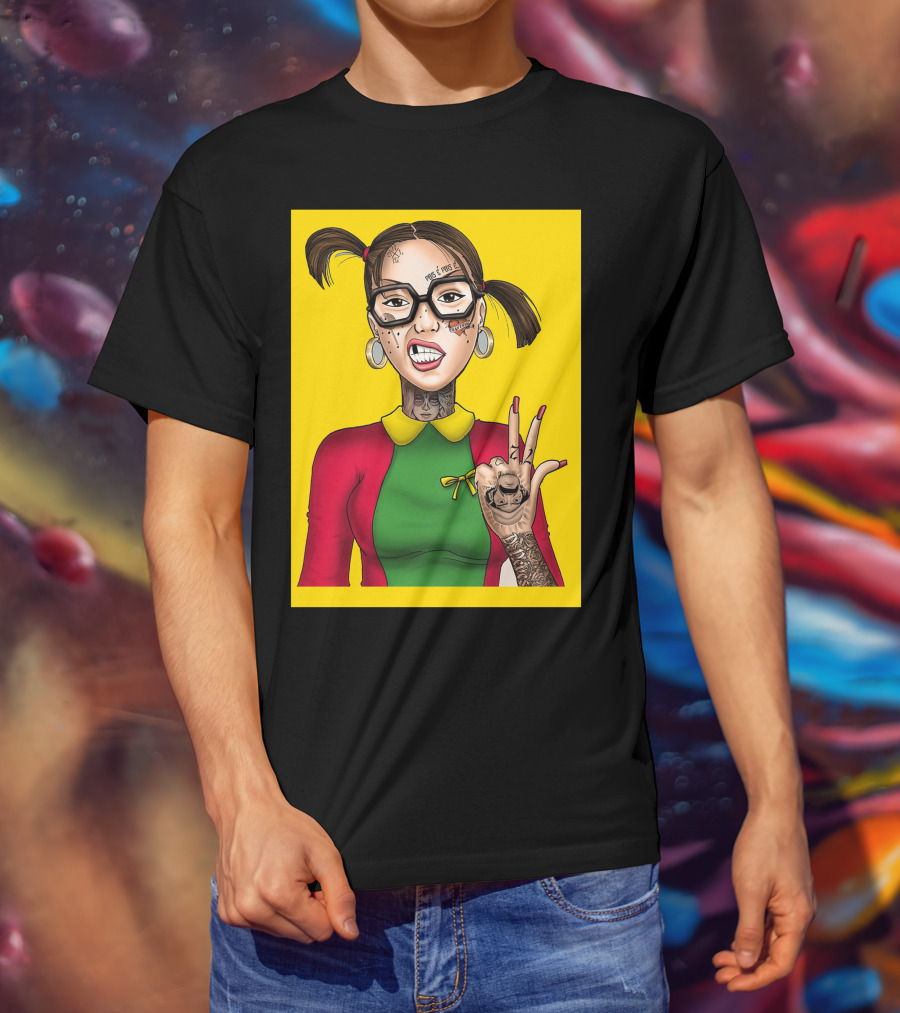 La Chilindrina La Toxica Tattoo Style Illustration Yellow Background T-Shirt