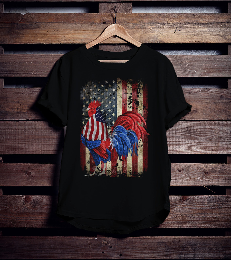 Dad Chicken Happy Independence Day American Flag Rooster T-Shirt