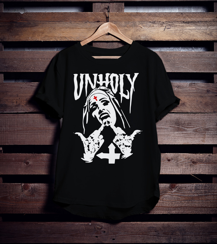 UNHOLY Inverted Cross Nun Middle Finger T-Shirt