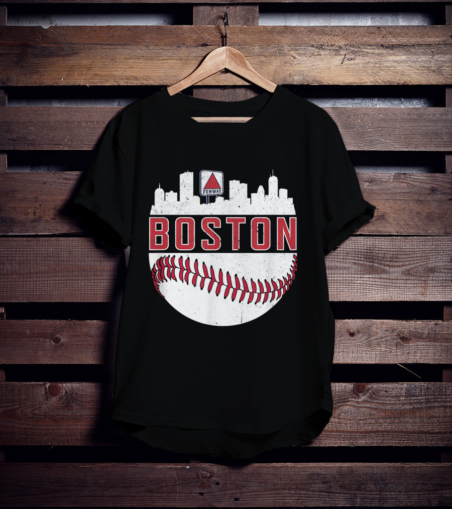 Boston Fenway Skyline Baseball Red Sox Novelty Massachusetts T-Shirt