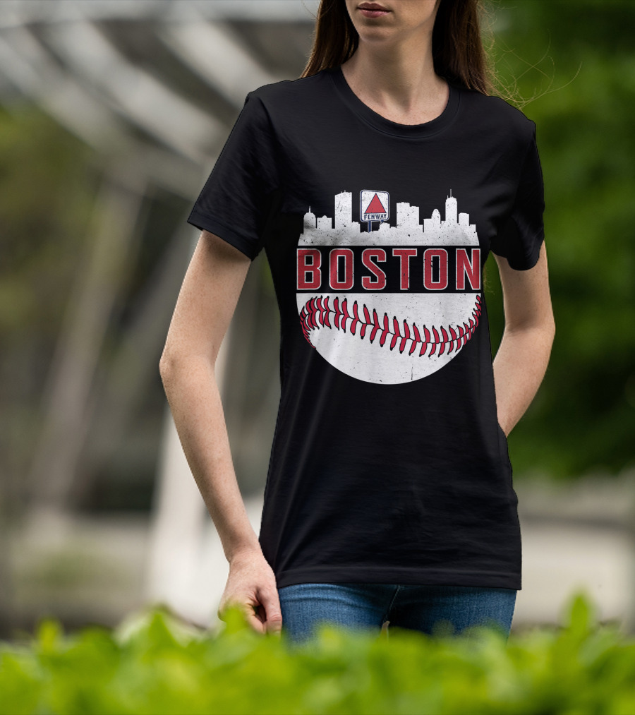 Boston Fenway Skyline Baseball Red Sox Novelty Massachusetts T-Shirt