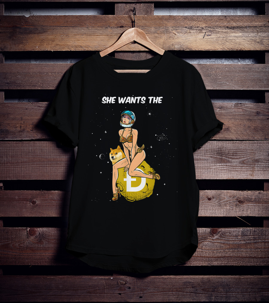 She Wants The Dogecoin Doge Crypto Moon Astronaut Space Girl T-Shirt