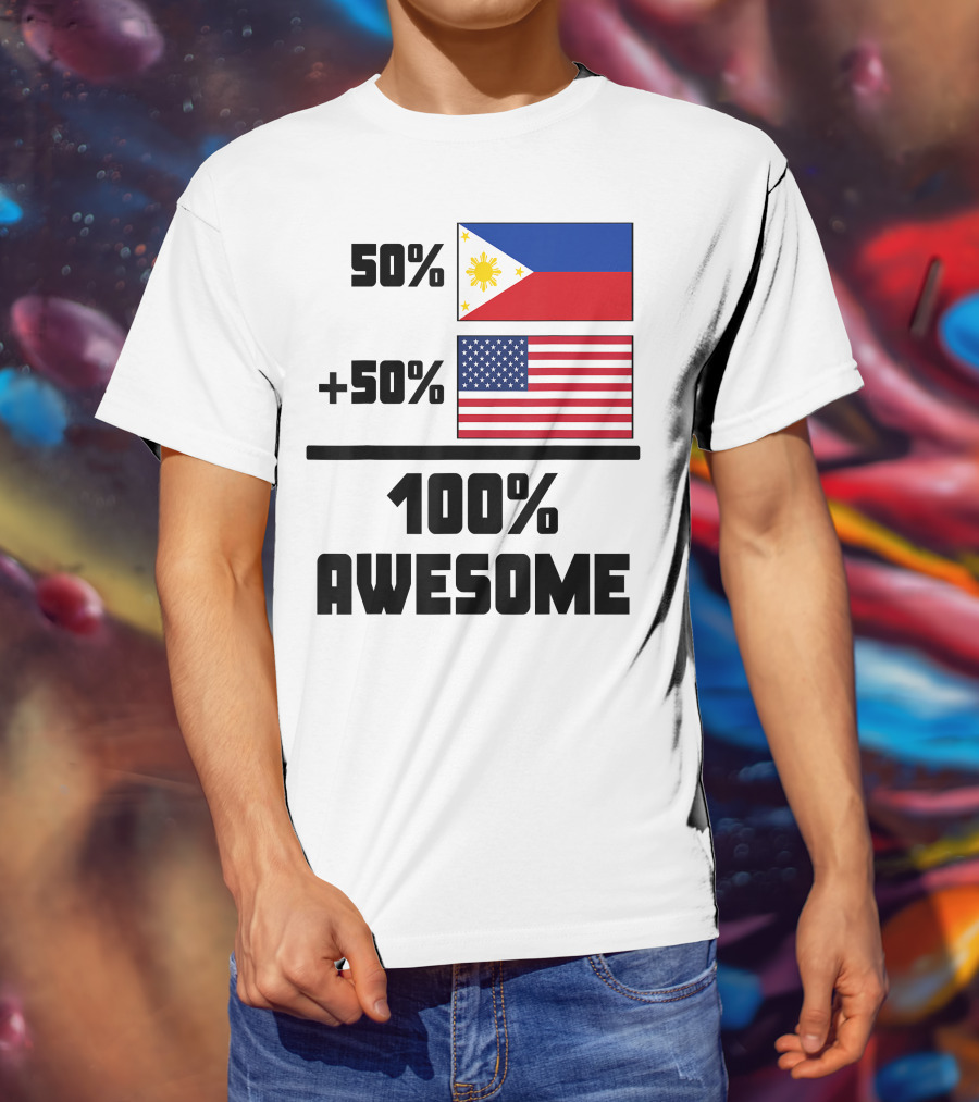 50 Filipino 50 American 100 Awesome Philippines Flag USA Flag T-Shirt