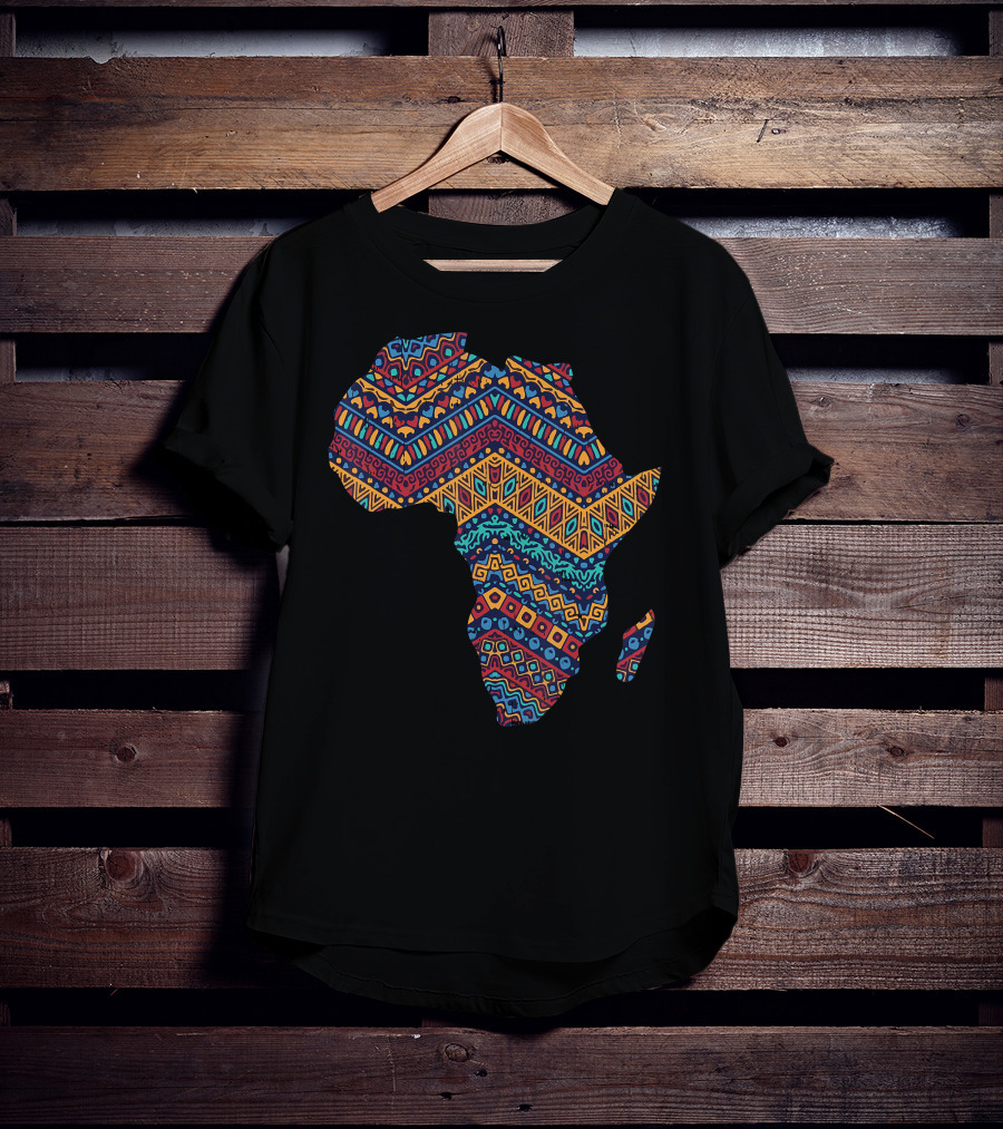 Africa Flag Kente Cloth Black Pride African American Map T-Shirt