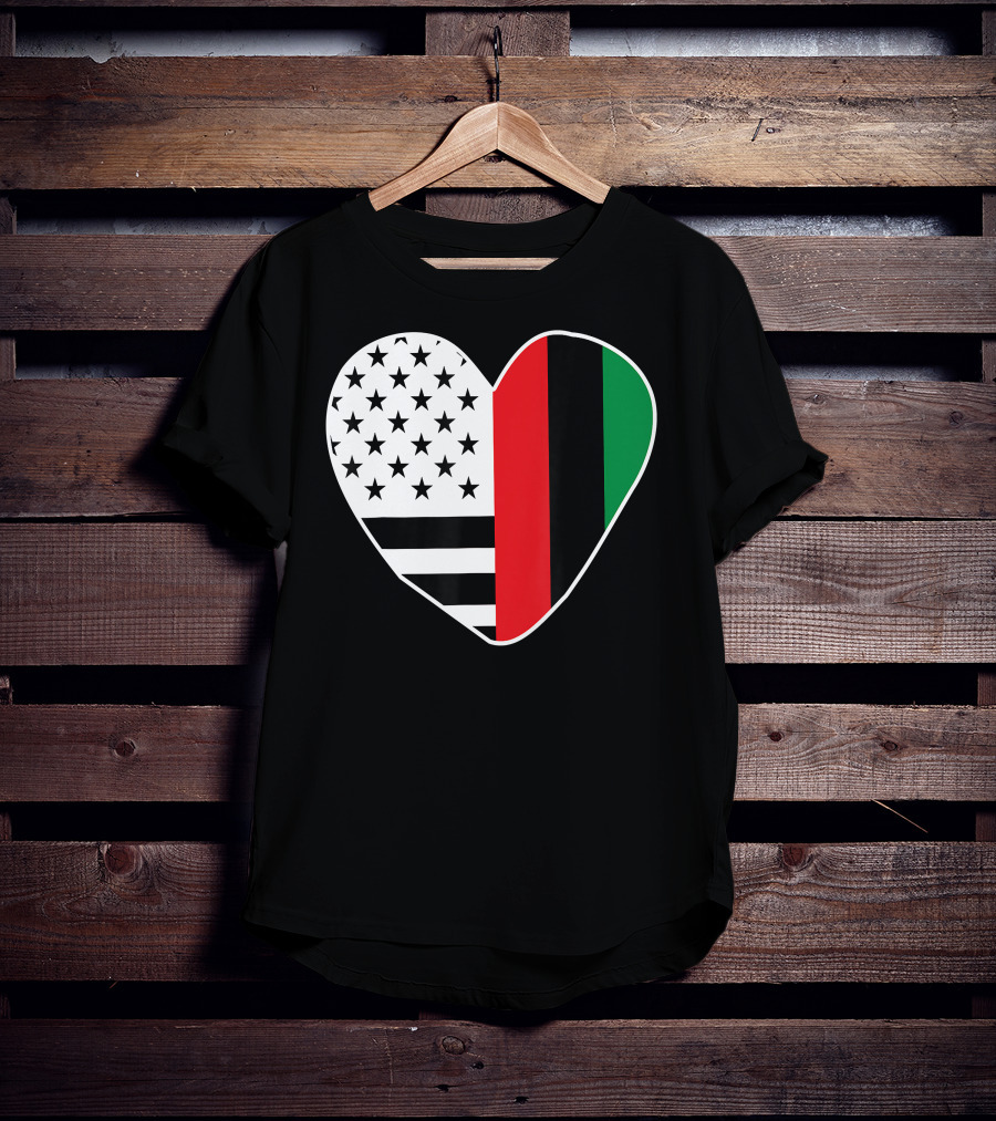 African American Black History Month Heart With USA And Pan-African Colors T-Shirt