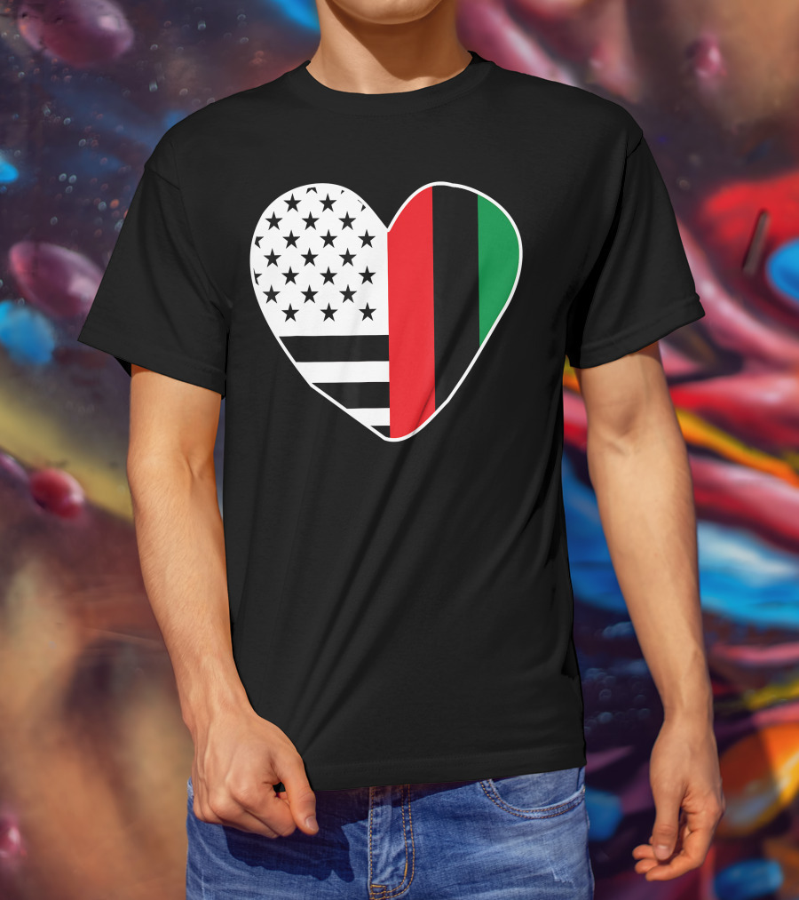 African American Black History Month Heart With USA And Pan-African Colors T-Shirt