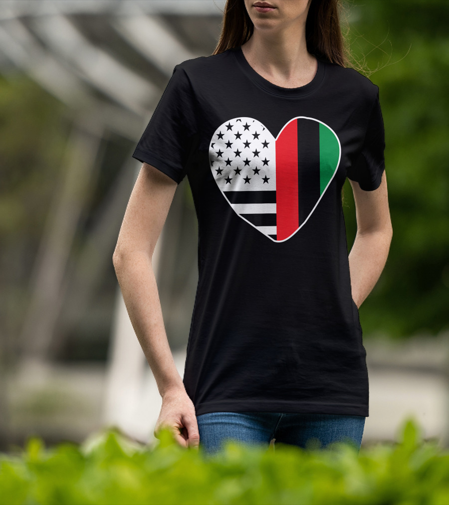 African American Black History Month Heart With USA And Pan-African Colors T-Shirt