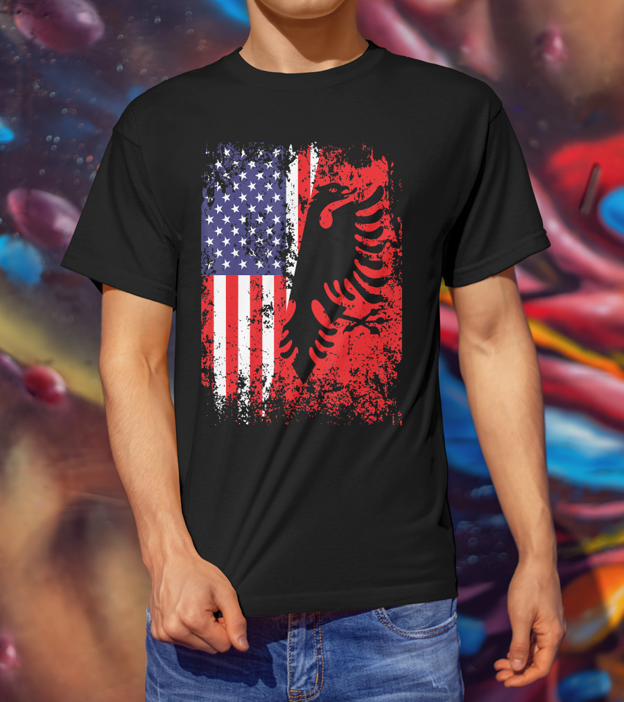 USA American Albania Flag Patriotic Albanian American Flag T-Shirt