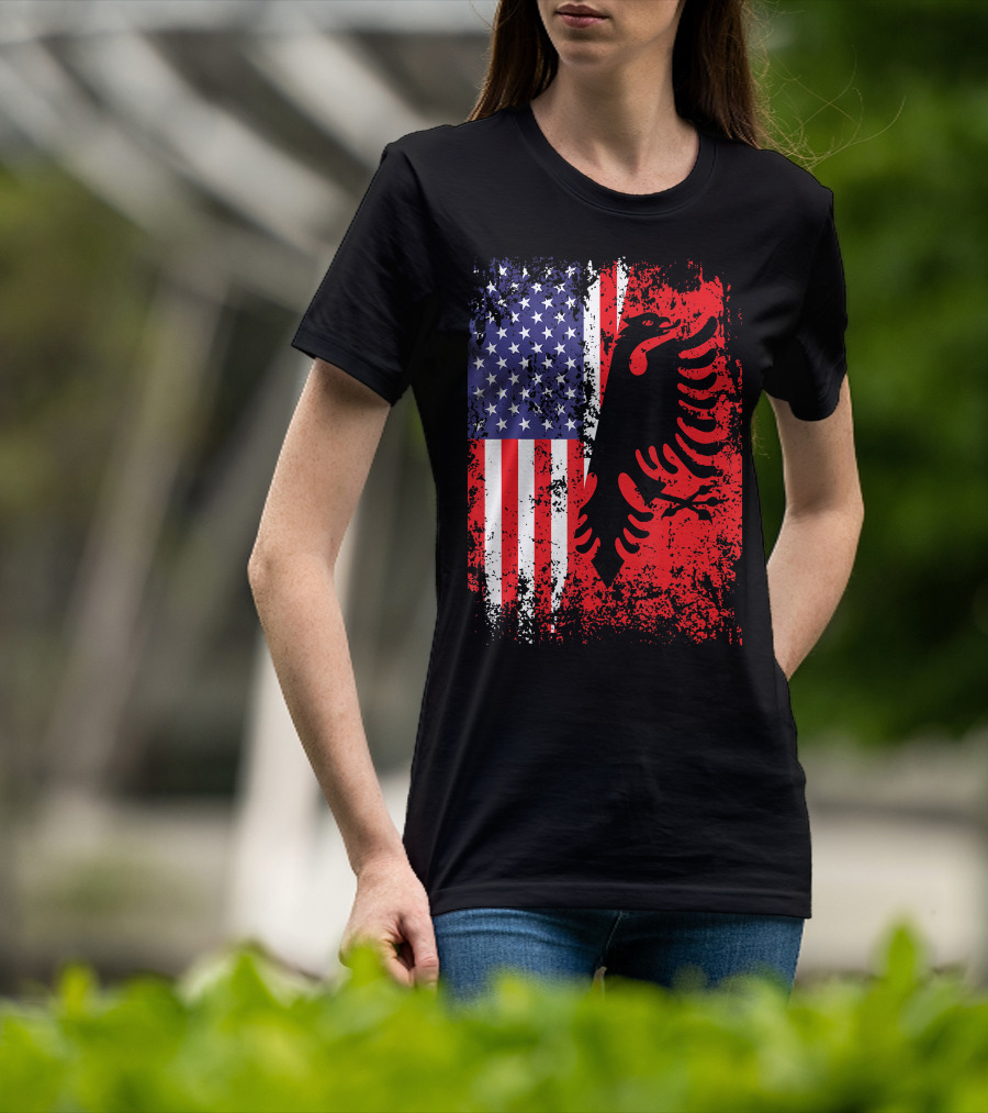 USA American Albania Flag Patriotic Albanian American Flag T-Shirt